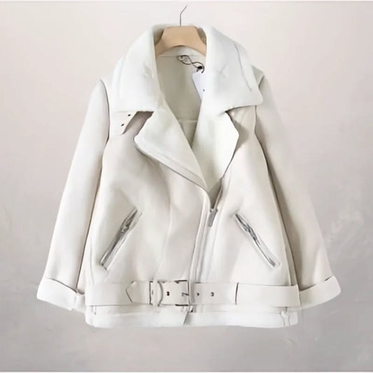 Faux Leather Jacket For Women - Fur Lined Aviator Coat